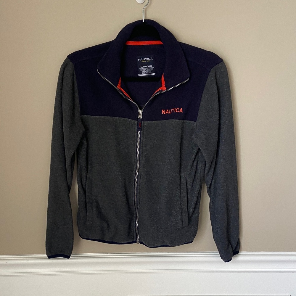 Nautica Boy’s Two-Tone Fleece Jacket in Gray and Navy-‎ Size 10/12